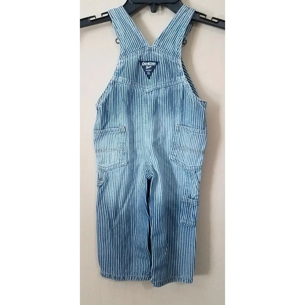 Oshkosh BGosh Boys Girls Overalls 9-12 Months Vestbak Railroad Striped‎ Pants